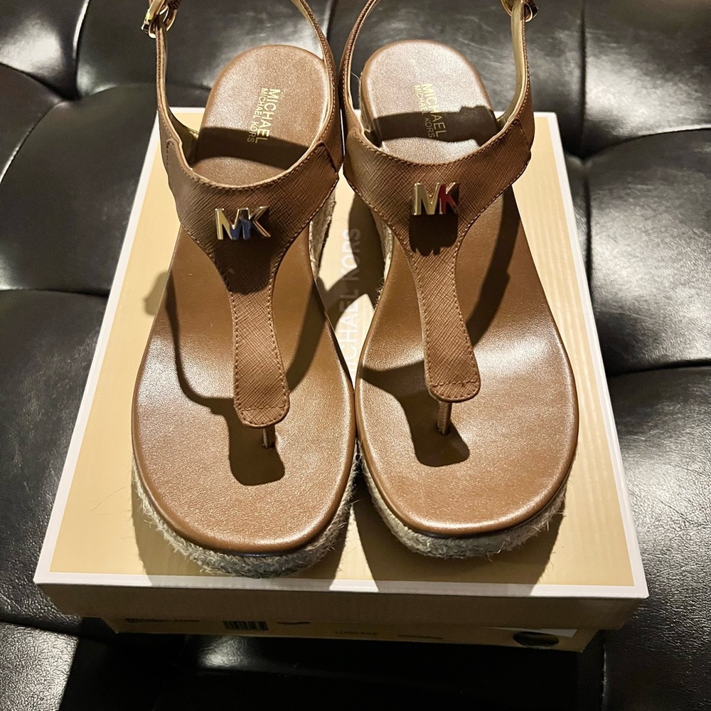 Michael Kors Brown Sandals with Gold Accents
